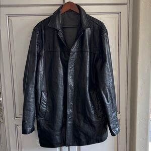Vintage‎ Banana Republic Leather Jacket Black Lined Button Pockets Mens Large
